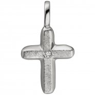 JOBO Anh�nger Kreuz 585 Gold Wei�gold eismatt 1 Diamant Brillant Kreuzanh�nger