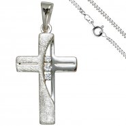 JOBO Anh�nger Kreuz 925 Silber 3 Zirkonia Kreuzanh�nger Silberkreuz mit Kette 60 cm