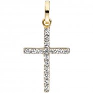 JOBO Anh�nger Kreuz schmal 375 Gold Gelbgold 16 Zirkonia Kreuzanh�nger Goldkreuz