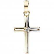 JOBO Anh�nger Kreuz schmal 375 Gold Gelbgold bicolor 1 Zirkonia Kreuzanh�nger