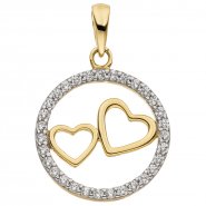 Anh�nger Zwei Herzen 333 Gold bicolor