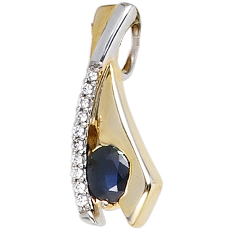 JOBO Anh�nger 333 Gold Gelbgold bicolor 10 Zirkonia 1 blauer Saphir Goldanh�nger
