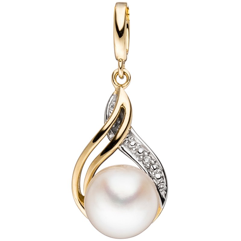 JOBO Anh�nger 585 Gold Gelbgold 1 S��wasser Perle 1 Diamant Brillant Perlenanh�nger