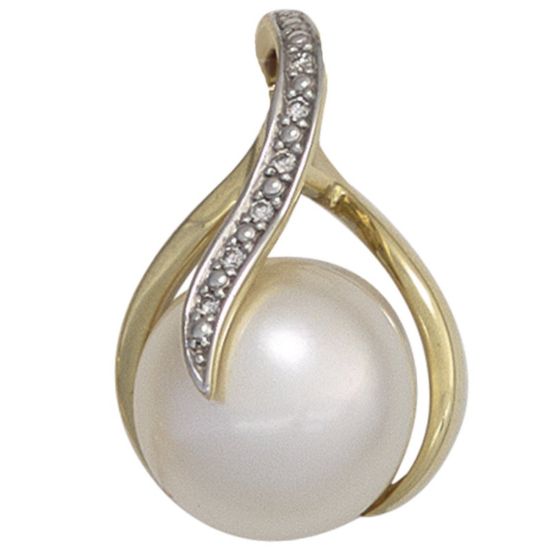 JOBO Anh�nger 585 Gold Gelbgold 1 S��wasser Perle 6 Diamanten Perlenanh�nger