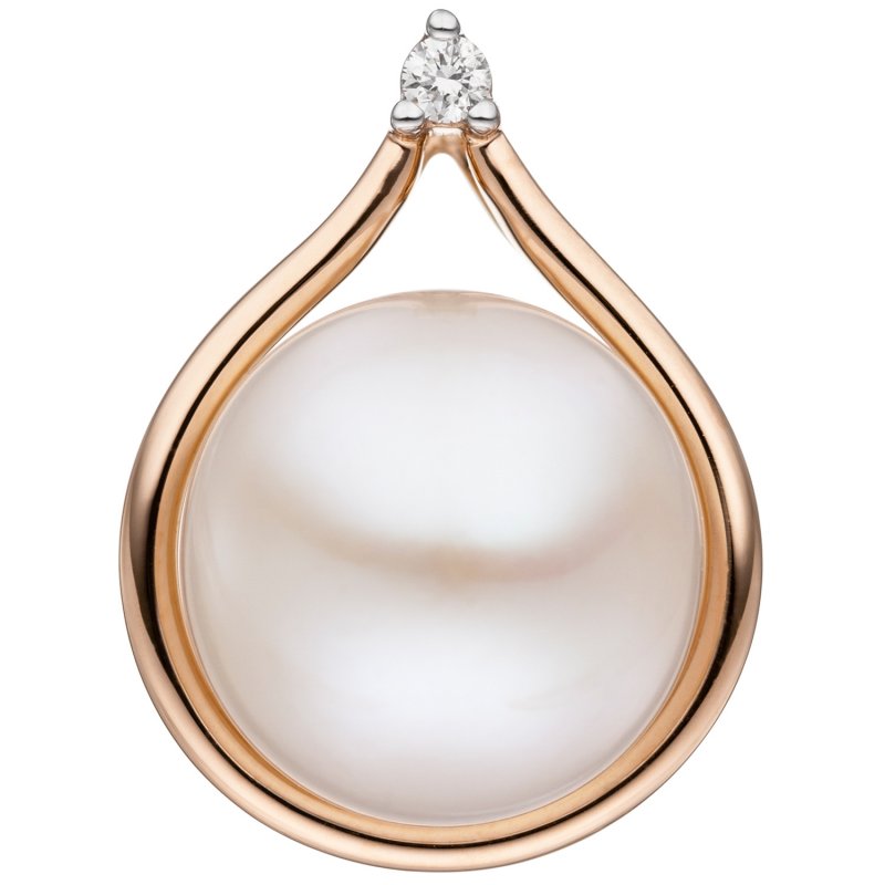 JOBO Anh�nger 585 Gold Rotgold 1 S��wasser Perle 1 Diamant Brillant Perlenanh�nger