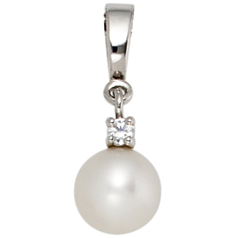 JOBO Anh�nger 585 Gold Wei�gold 1 S��wasser Perle 1 Diamant Perlenanh�nger