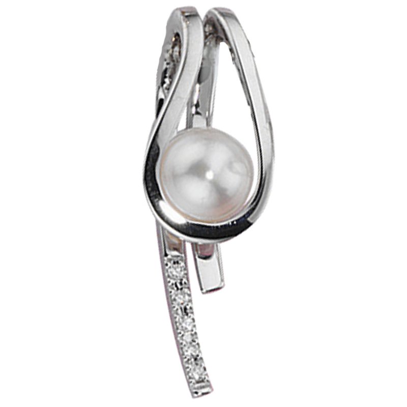 JOBO Anh�nger 585 Gold Wei�gold 1 S��wasser Perle 5 Diamanten Perlenanh�nger