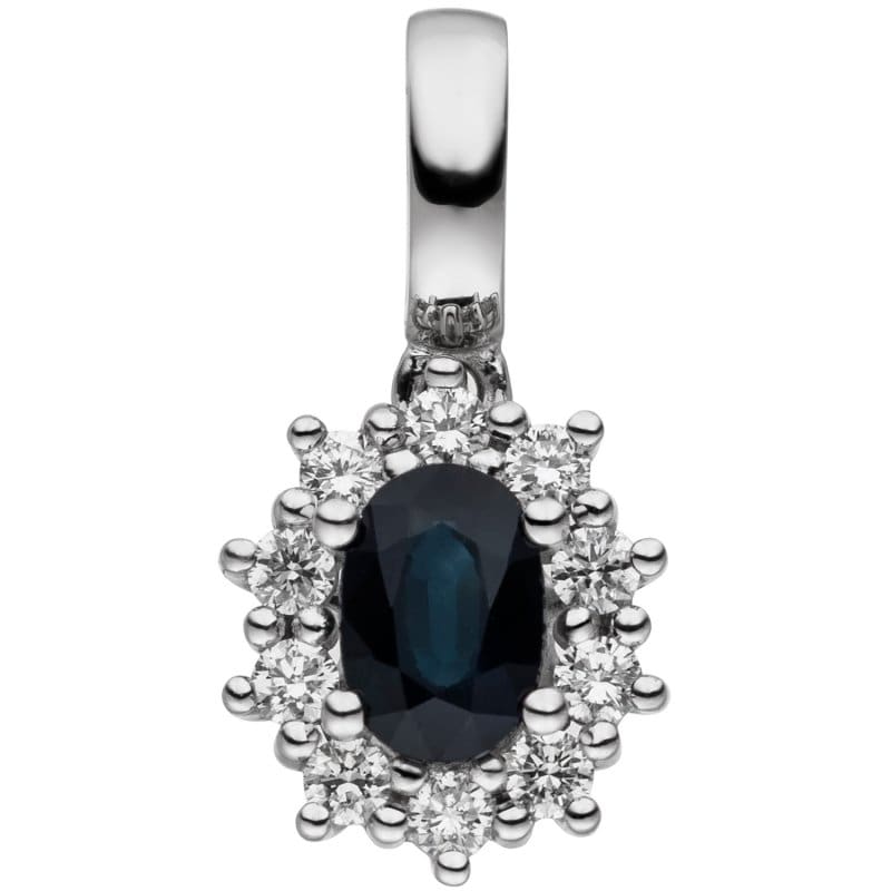 JOBO Anh�nger 585 Gold Wei�gold 10 Diamanten Brillanten 1 blauer Saphir Goldanh�nger