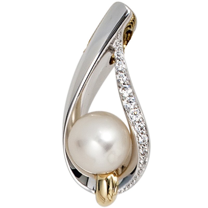 JOBO Anh�nger 585 Gold Wei�gold Gelbgold bicolor 1 S��wasser Perle 10 Diamanten