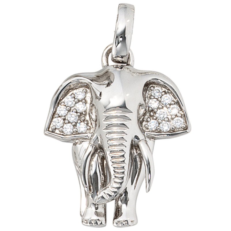 JOBO Anh�nger Elefant 925 Sterling Silber rhodiniert mit 16 Zirkonia Kettenanh�nger