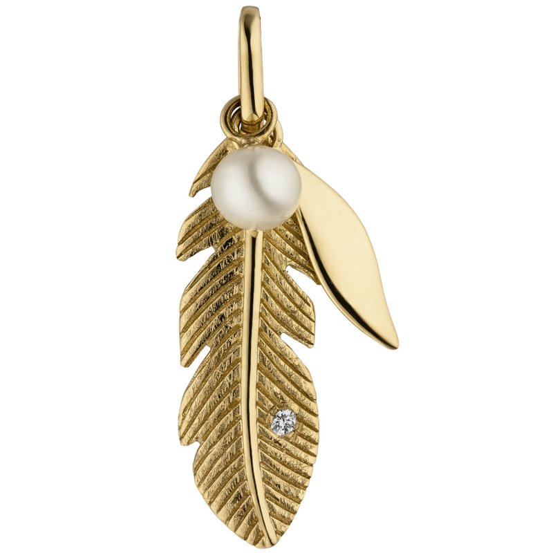 JOBO Anh�nger Feder 585 Gelbgold 1 S��wasser Perle 1 Diamant Brillant