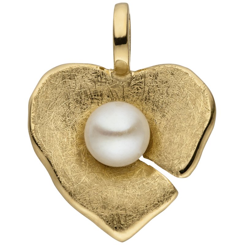 JOBO Anh�nger Herz 585 Gold Gelbgold eismatt 1 S��wasser Perle Herzanh�nger