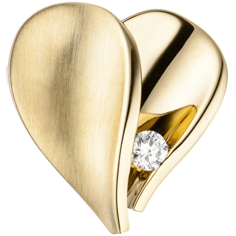 JOBO Anh�nger Herz 585 Gold Gelbgold teilmatt 1 Diamant Brillant Herzanh�nger