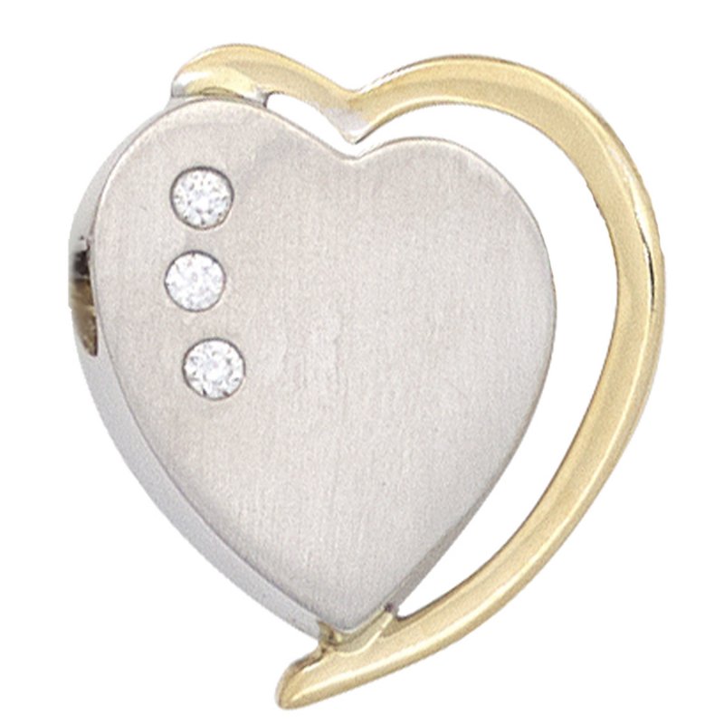 JOBO Anh�nger Herz 585 Gold Wei�gold Gelbgold bicolor matt 3 Diamanten Brillanten
