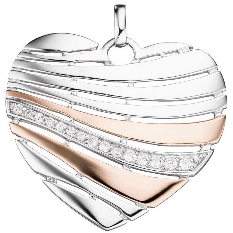 JOBO Anh�nger Herz 925 Silber rotgold vergoldet bicolor mit 15 Zirkonia Herzanh�nger