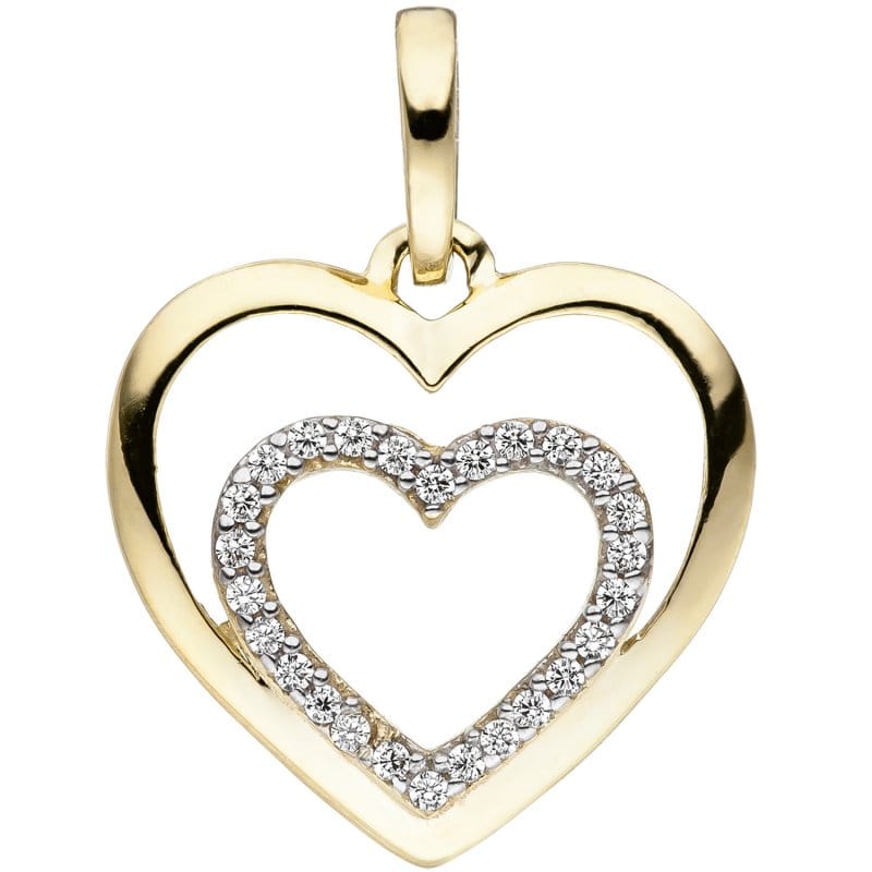JOBO Anh�nger Herz Herzen 375 Gold Gelbgold bicolor 26 Zirkonia Herzanh�nger Goldherz