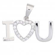 JOBO Anh�nger Herz / I love you 925 Sterling Silber rhodiniert mit Zirkonia