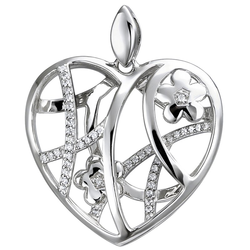 JOBO Anh�nger Herz mit Blumen 925 Sterling Silber 47 Zirkonia Silberanh�nger