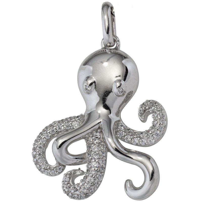 JOBO Anh�nger Krake 925 Sterling Silber rhodiniert mit 78 Zirkonia Octopus