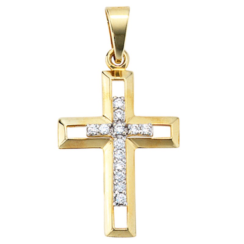 JOBO Anh�nger Kreuz 333 Gold Gelbgold 13 Zirkonia Kreuzanh�nger Goldkreuz