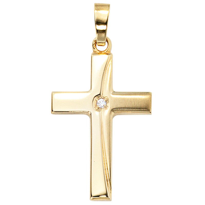JOBO Anh�nger Kreuz 333 Gold Gelbgold teil matt 1 Zirkonia Kreuzanh�nger Goldkreuz