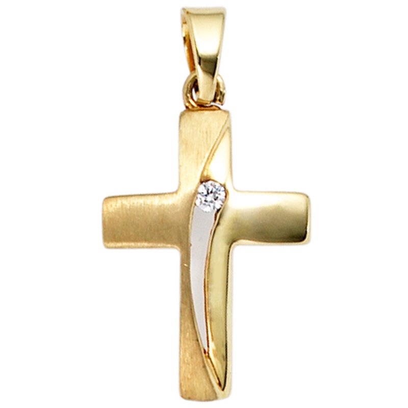 JOBO Anh�nger Kreuz 333 Gold Gelbgold teil matt 1 Zirkonia Kreuzanh�nger Goldkreuz