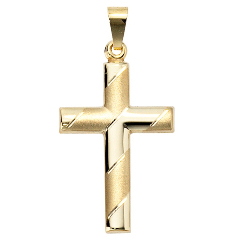 JOBO Anh�nger Kreuz 333 Gold Gelbgold teil matt diamantiert Kreuzanh�nger Goldkreuz