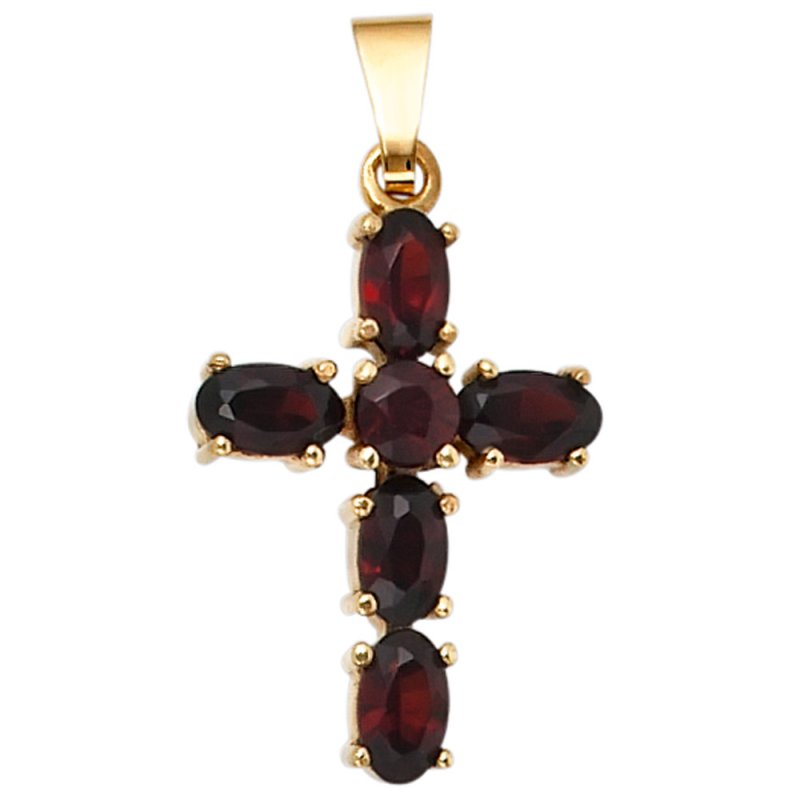 JOBO Anh�nger Kreuz 375 Gold Gelbgold 6 Granate rot Kreuzanh�nger Granatkreuz