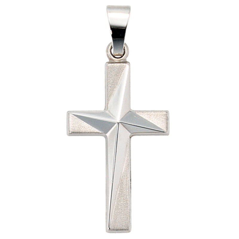 JOBO Anh�nger Kreuz 375 Gold Wei�gold teil matt Kreuzanh�nger Wei�goldkreuz