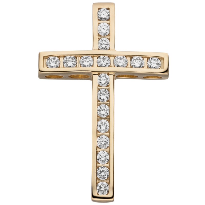 Kreuz-Anhänger 14 Karat Gelbgold Diamantschliff Filigranes Kreuz 24 Mm