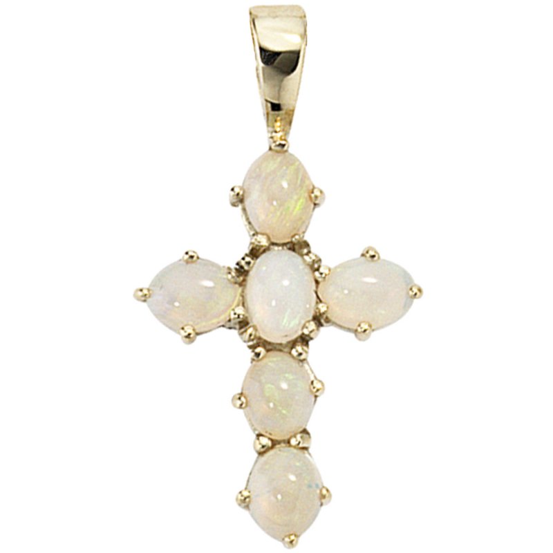 JOBO Anh�nger Kreuz 585 Gold Gelbgold 6 Opale Kreuzanh�nger Goldkreuz