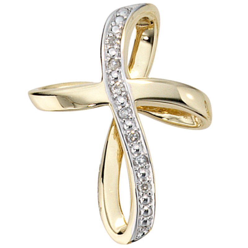 JOBO Anh�nger Kreuz 585 Gold Gelbgold 7 Diamanten Brillanten Kreuzanh�nger Goldkreuz