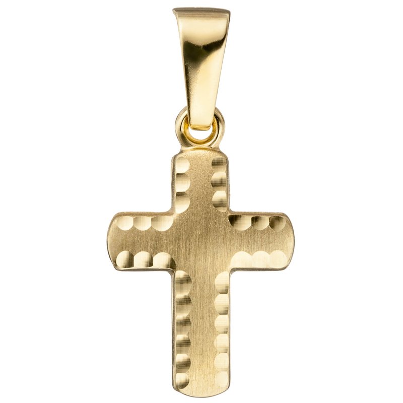 JOBO Anh�nger Kreuz 585 Gold Gelbgold diamantiert matt Kreuzanh�nger Goldkreuz