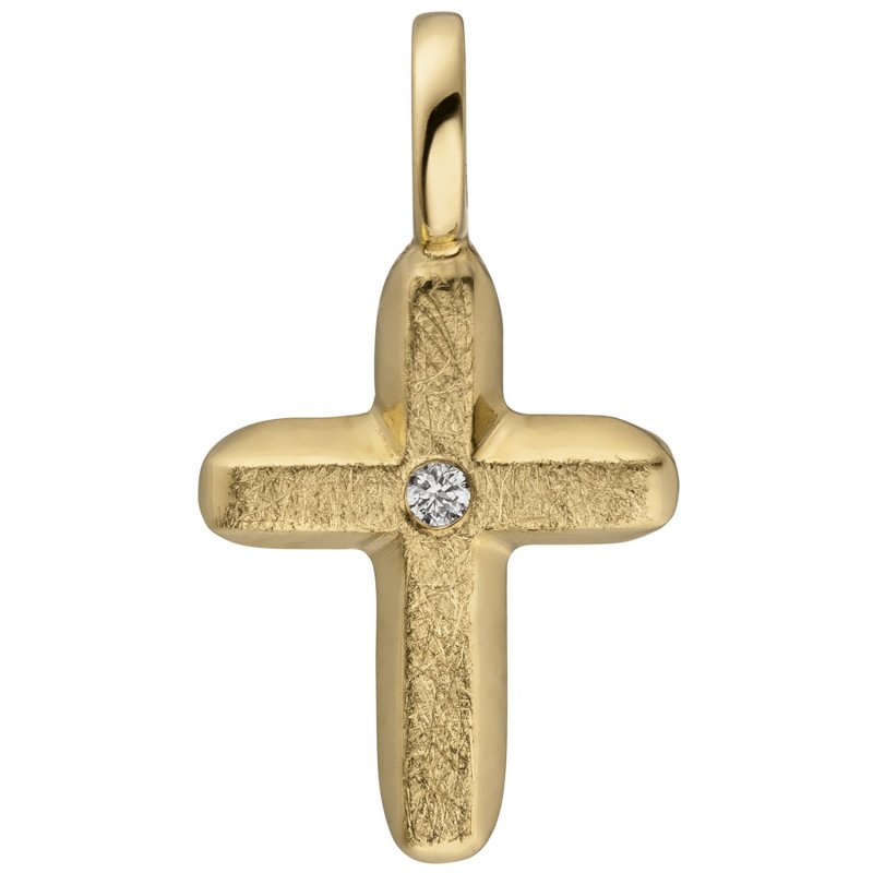 JOBO Anh�nger Kreuz 585 Gold Gelbgold eismatt 1 Diamant Brillant Kreuzanh�nger