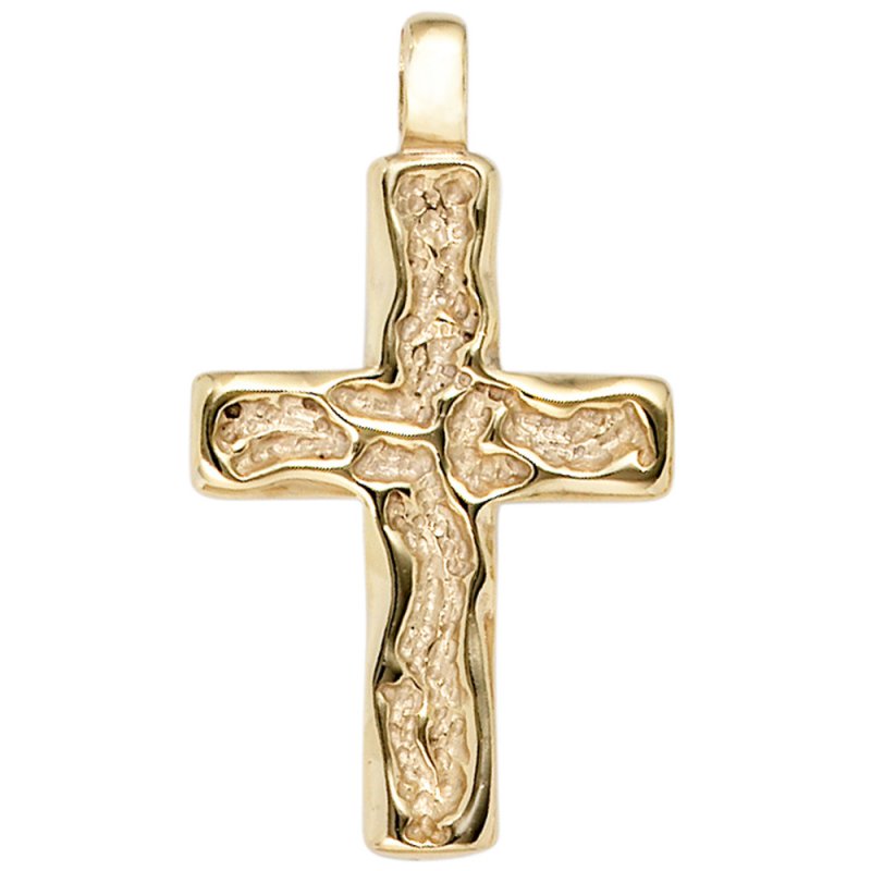 JOBO Anh�nger Kreuz 585 Gold Gelbgold geh�mmert Kreuzanh�nger Goldkreuz