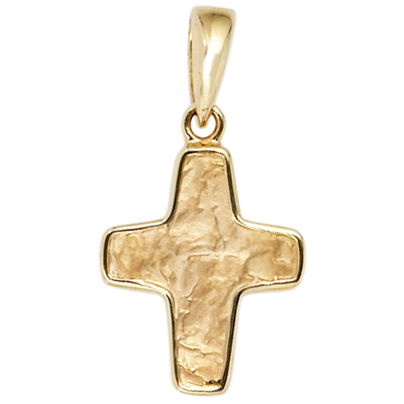 JOBO Anh�nger Kreuz 585 Gold Gelbgold teil geh�mmert Kreuzanh�nger Goldkreuz