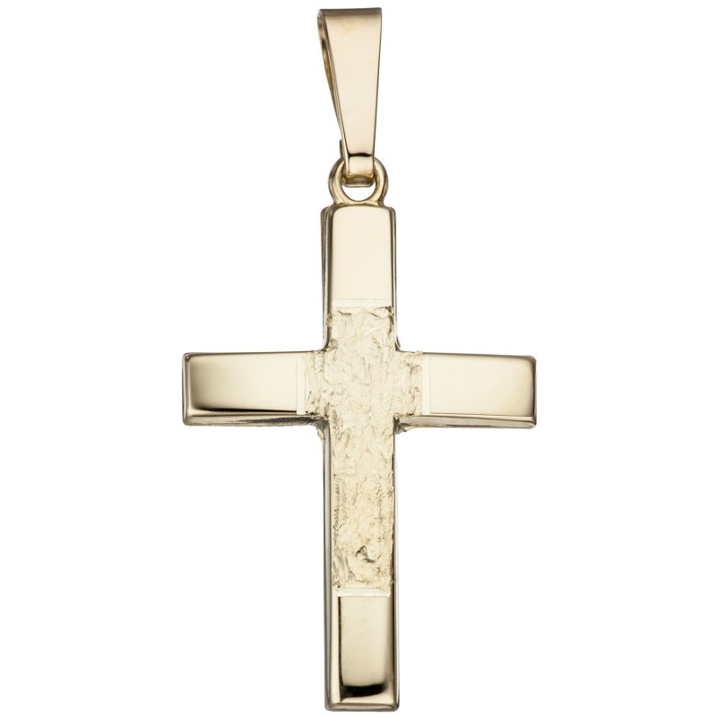 JOBO Anh�nger Kreuz 585 Gold Gelbgold teil geh�mmert Kreuzanh�nger Goldkreuz