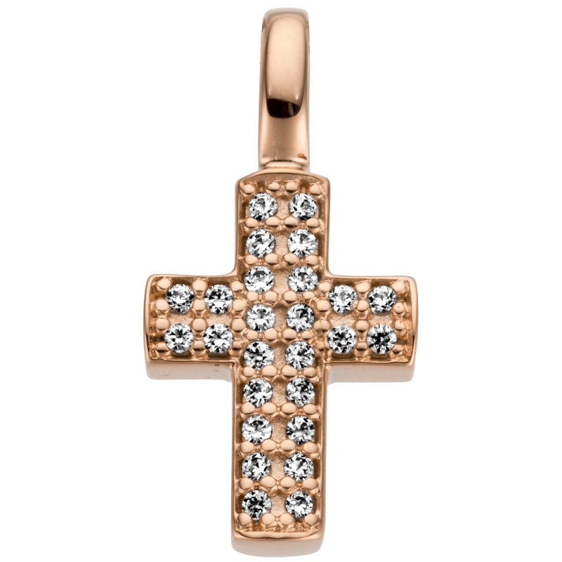 JOBO Anh�nger Kreuz 585 Gold Rotgold 26 Diamanten Brillanten 0,08ct.