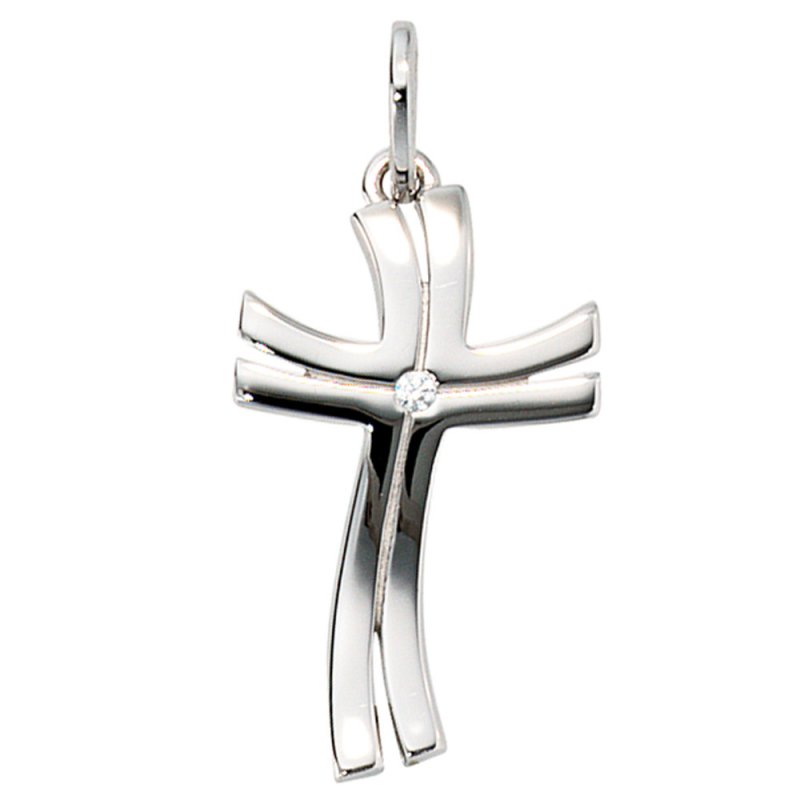 JOBO Anh�nger Kreuz 585 Gold Wei�gold 1 Diamant Brillant Kreuzanh�nger Wei�goldkreuz