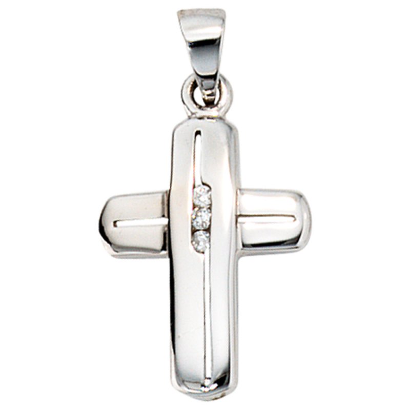 JOBO Anh�nger Kreuz 585 Gold Wei�gold 3 Diamanten Brillanten Kreuzanh�nger Goldkreuz