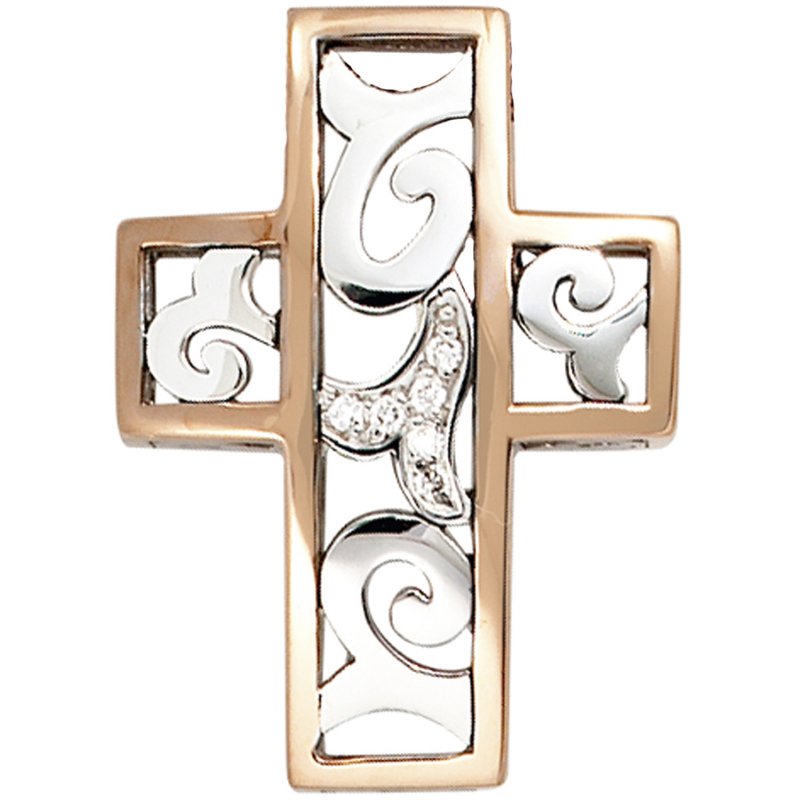 JOBO Anh�nger Kreuz 585 Gold Wei�gold Rotgold bicolor 6 Diamanten Brillanten