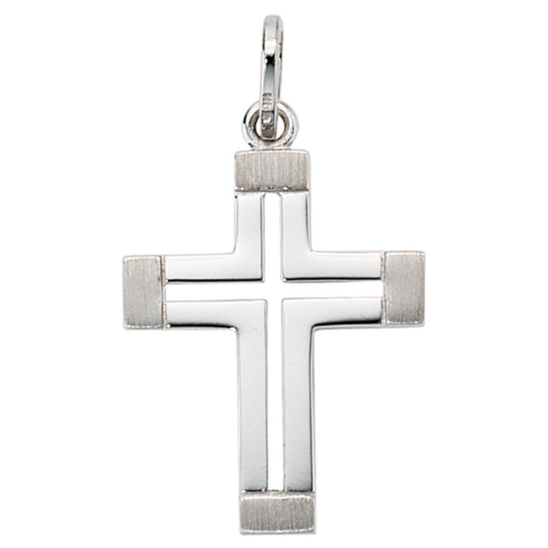 JOBO Anh�nger Kreuz 585 Gold Wei�gold teil matt Kreuzanh�nger Goldkreuz