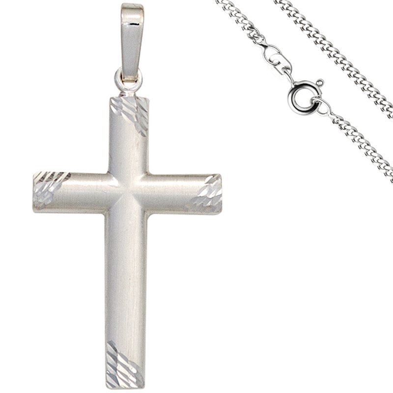 JOBO Anh�nger Kreuz 925 Silber matt Kreuzanh�nger Silberkreuz mit Kette 60 cm