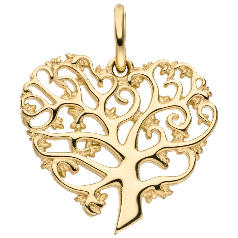 JOBO Anh�nger Lebensbaum in Herzform 375 Gold Gelbgold