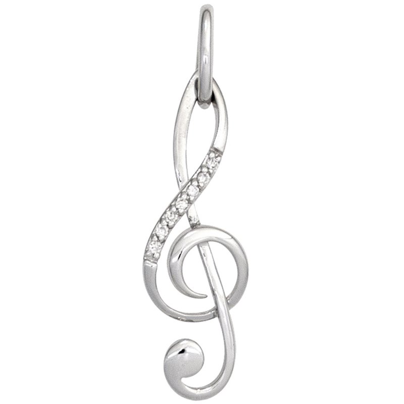 JOBO Anh�nger Notenschl�ssel Musik 585 Gold Wei�gold 7 Diamanten Brillanten