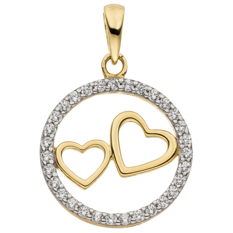 JOBO Anh�nger Zwei Herzen 333 Gold Gelbgold bicolor 31 Zirkonia Goldanh�nger