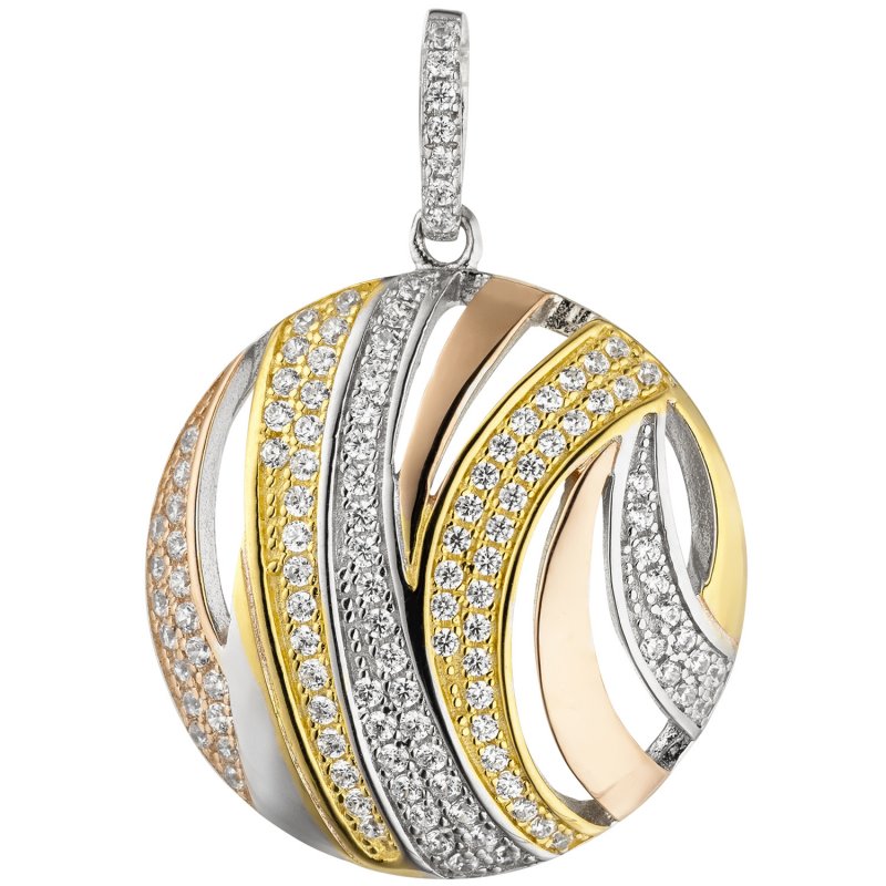 JOBO Anh�nger rund 925 Sterling Silber tricolor dreifarbig vergoldet 106 Zirkonia