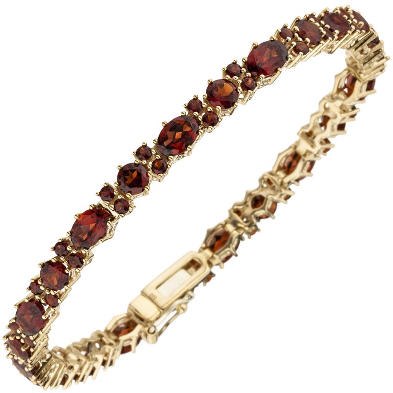 JOBO Armband 375 Gold Gelbgold 72 Granate rot 18,5 cm Granatarmband