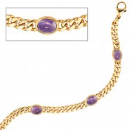 JOBO Armband 585 Gold Gelbgold 19 cm 4 Amethyst-Chabochons lila violett Goldarmband