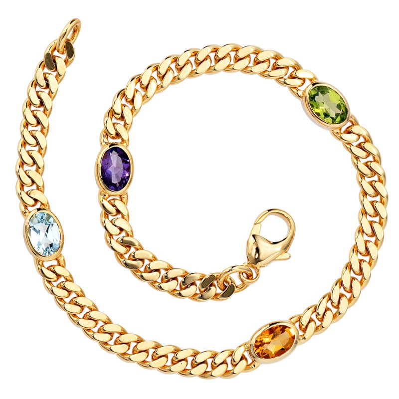 JOBO Armband 585 Gold Gelbgold 19 cm Amethyst Aquamarin Citrin Peridot Goldarmband